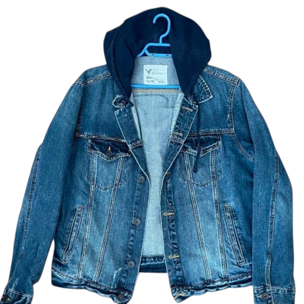 American Eagle Outfitters Blue Denim Jacket with Hood